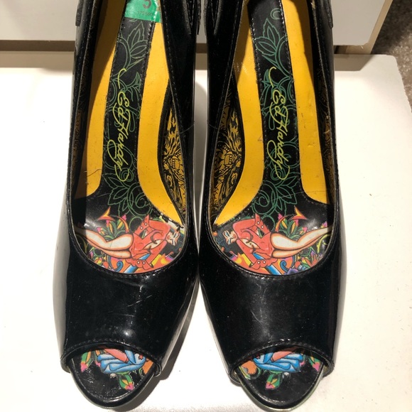 Ed Hardy open toe black heels - size 5 - Picture 2 of 3